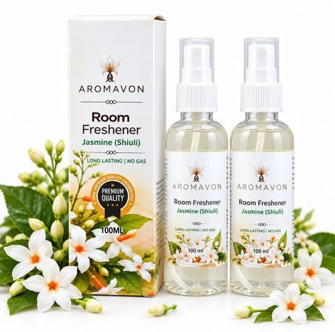 Original Aromavon Shiuli room freshener bottles and packaging from Flipkart